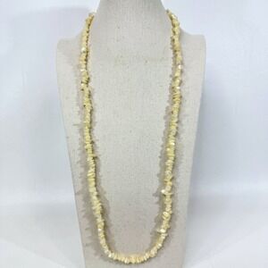 Calcite Chip Necklace‎ Creamy Beige Iridescent Boho Natural Long Length
